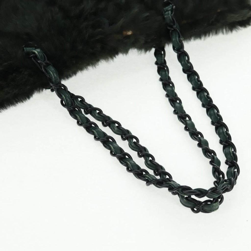 Chanel Chain Tote Lapin Fur Green Fur Tote Bag Bag