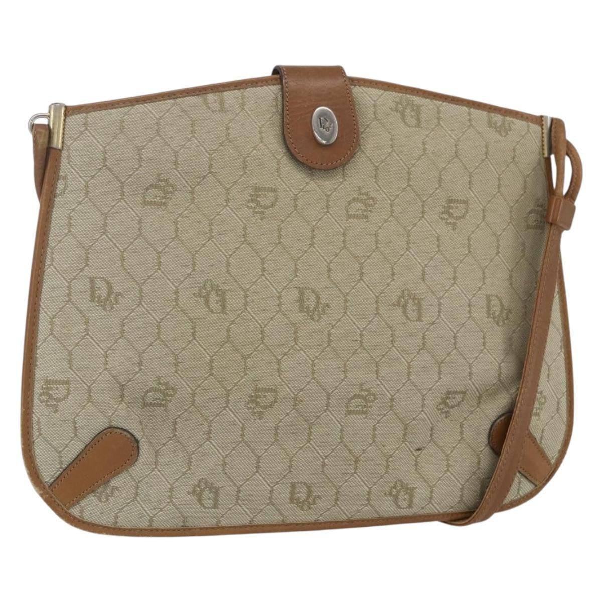 Christian Dior Vintage Honeycomb Shoulder Bag Canvas And Leather Beige Canvas Shoulder Bag Bag (Pre-Owned)