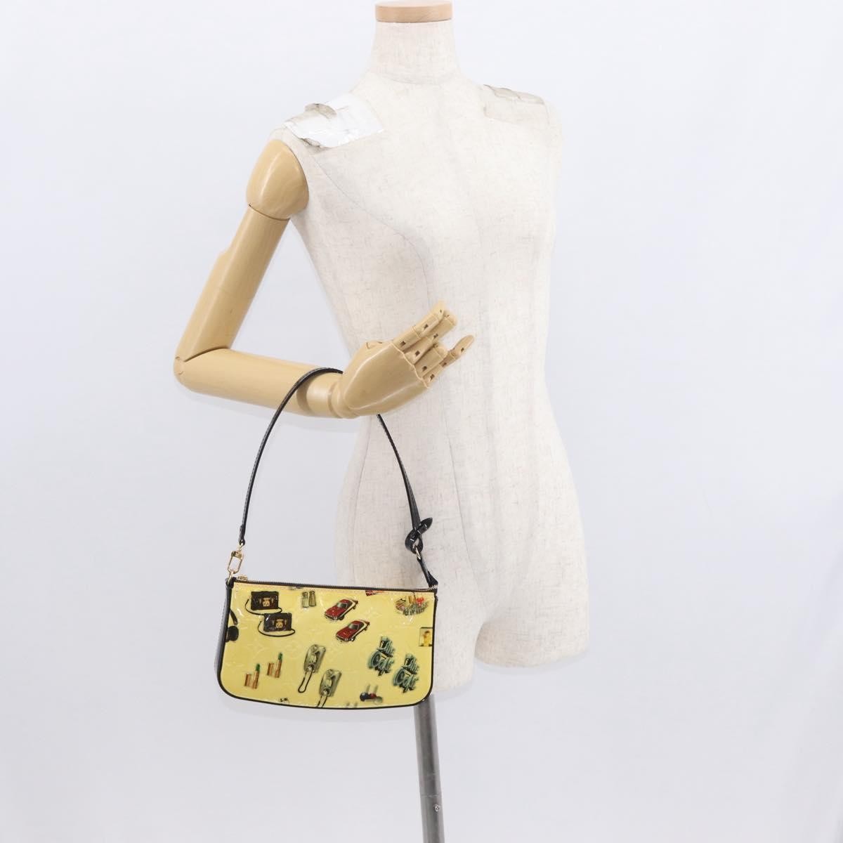 Louis Vuitton Pochette Accessoires Nm Limited Edition Stickers Monogram Vernis Yellow Patent_Leather Clutche & Pouche Bag