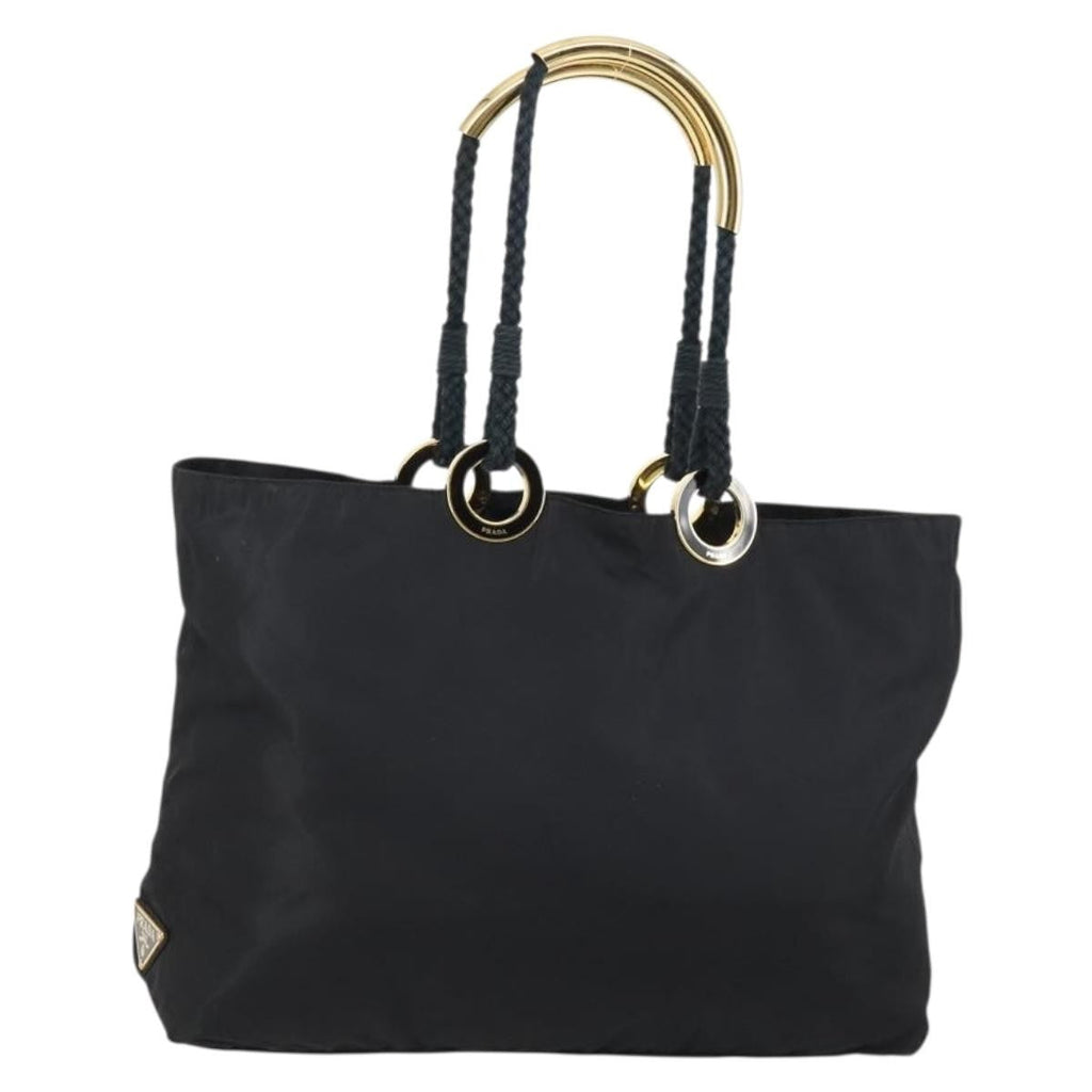 Prada Convertible Metal Handle Satchel Quilted Tessuto Black Nylon Tote Bag Bag