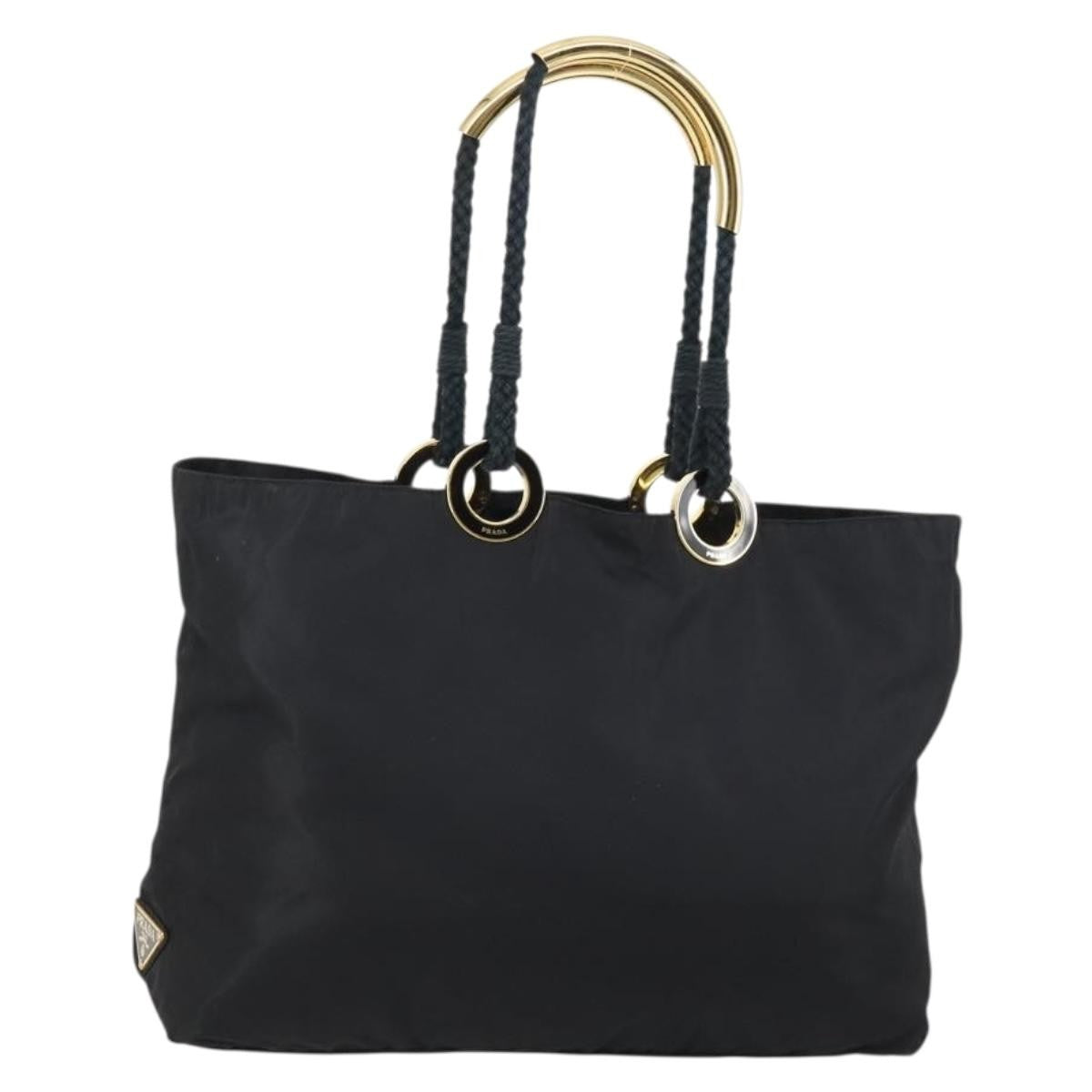 Prada Convertible Metal Handle Satchel Quilted Tessuto Black Nylon Tote Bag Bag