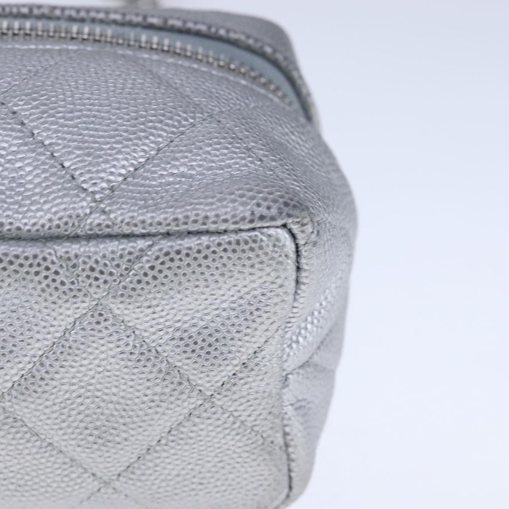 Chanel Classic Vanity Case With Chain Quilted Caviar Silver Leather Shoulder Bag Bag