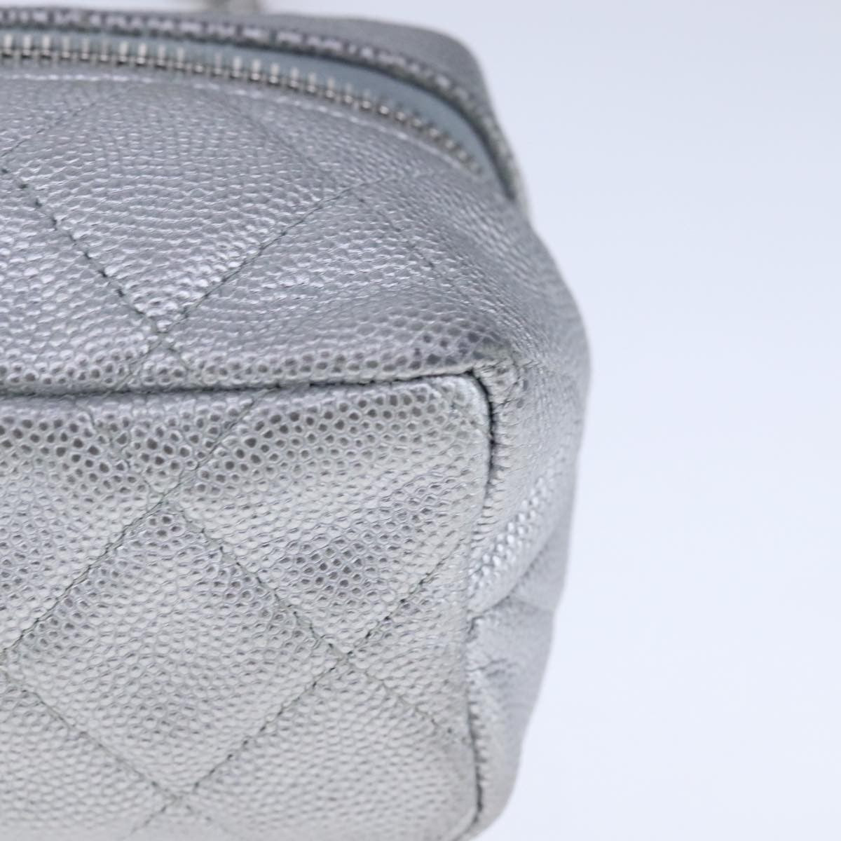 Chanel Classic Vanity Case With Chain Quilted Caviar Silver Leather Shoulder Bag Bag