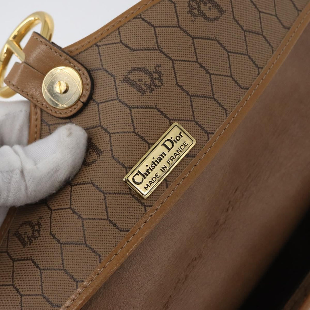 Christian Dior Vintage Honeycomb Shoulder Bag Canvas And Leather Beige Canvas Shoulder Bag Bag (Pre-Owned)
