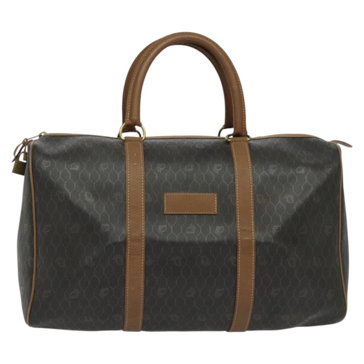 Christian Dior Vintage Honeycomb Handbag Canvas Leather Black Canvas Bag (Pre-Owned)