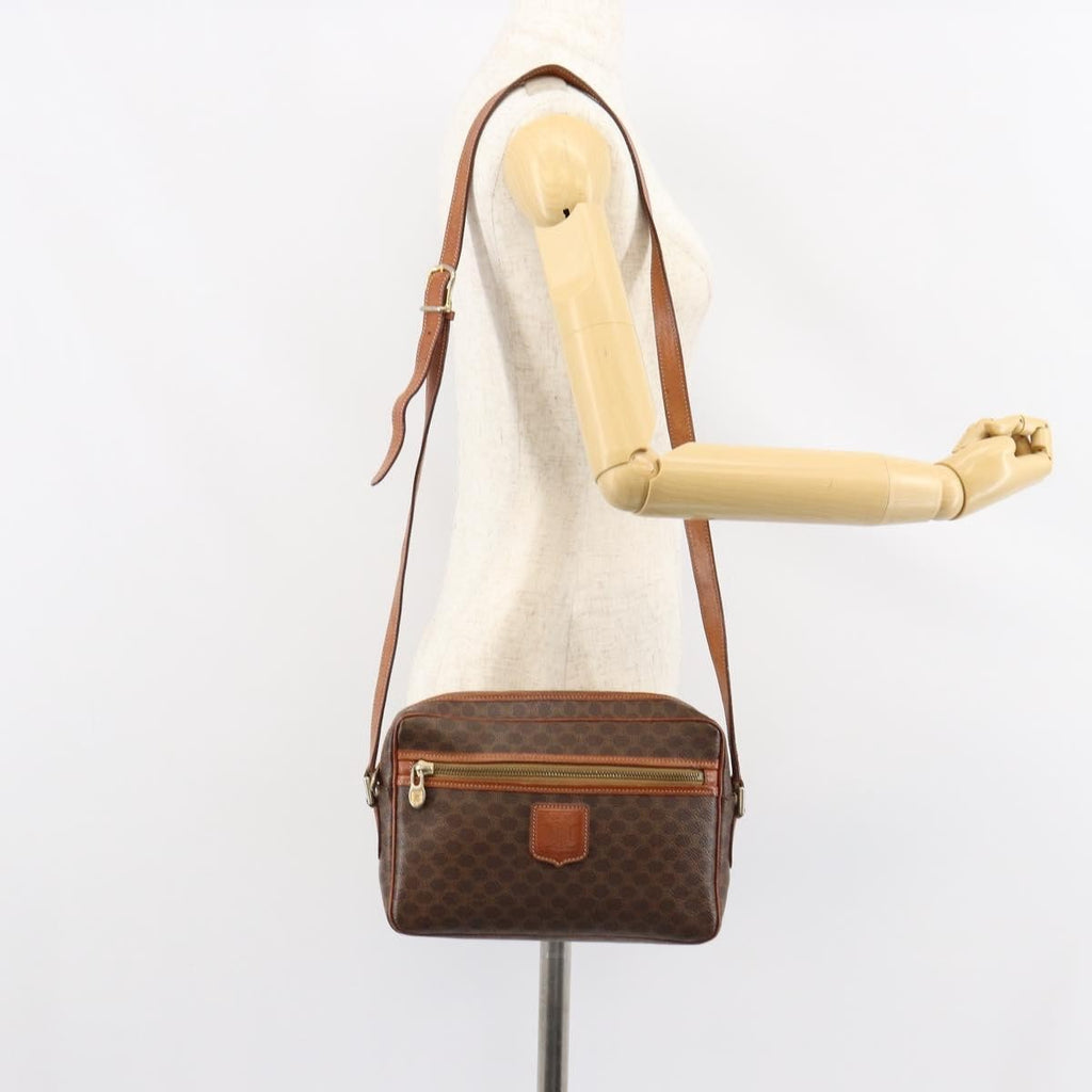 Celine Vintage Macadam Shoulder Bag Canvas And Leather Brown Canvas Shoulder Bag Bag