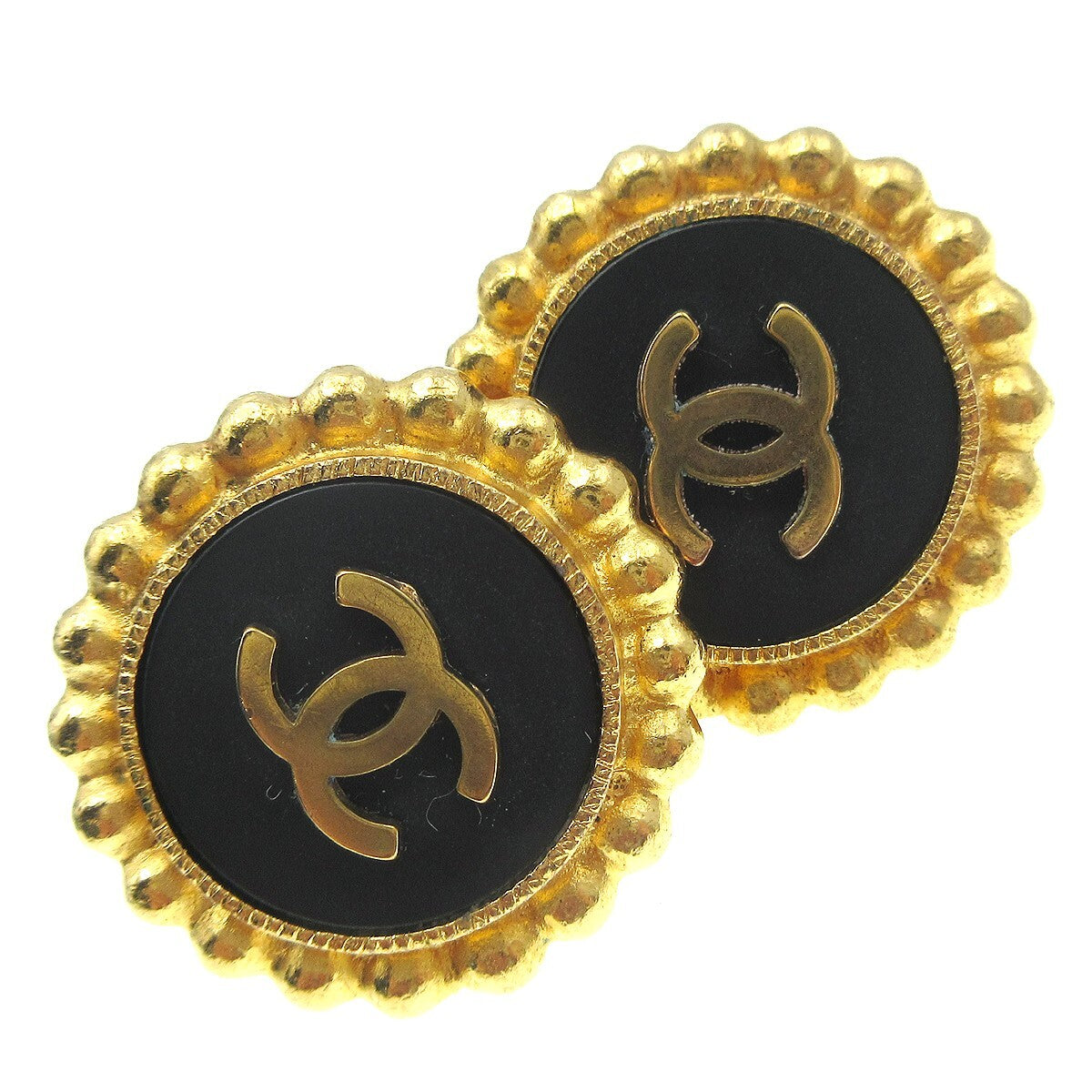 Chanel Cc Round Stud Earrings Metal And Enamel Gold Gold_Plated Earrings Jewelry