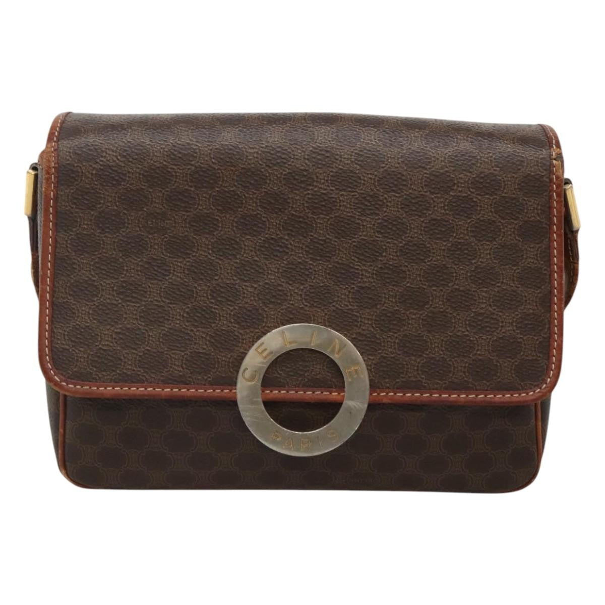 Celine Vintage Macadam Shoulder Bag Canvas And Leather Brown Canvas Shoulder Bag Bag