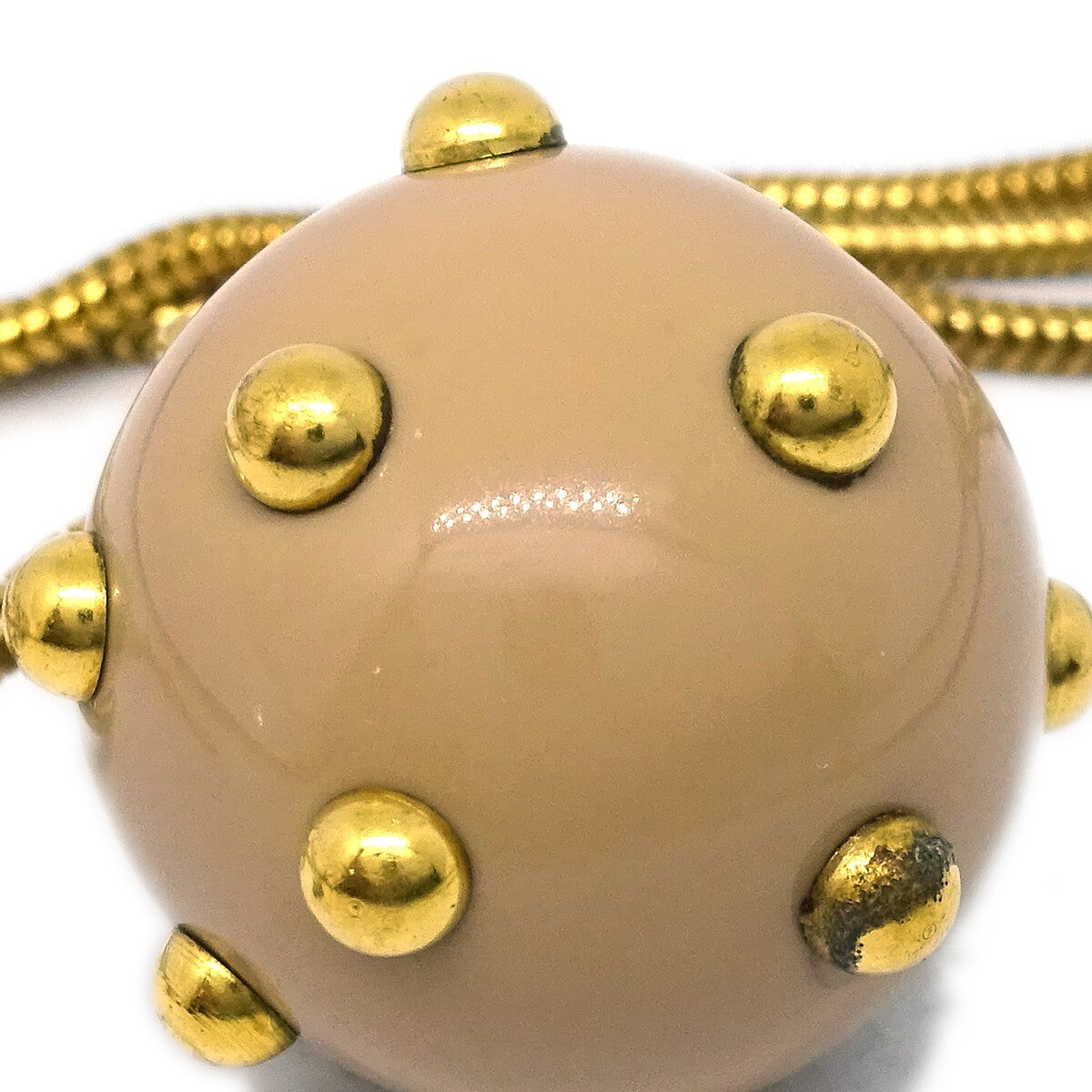 Chanel Vintage Cc Ball Pendant Necklace Metal And Enamel Beige Gold_Plated Necklace Jewelry