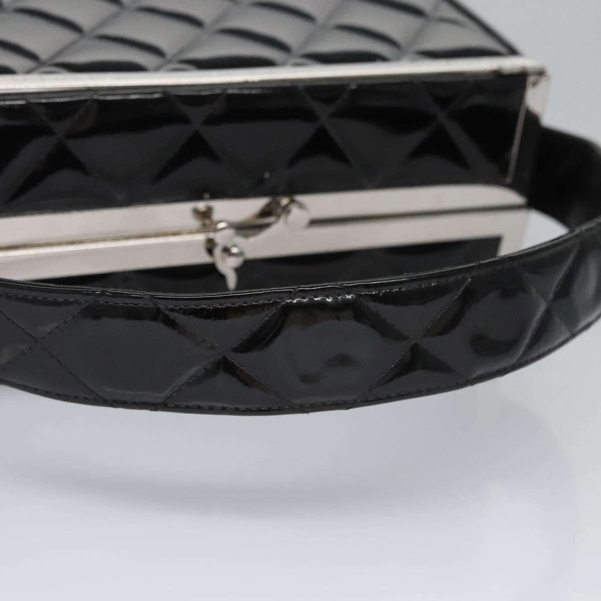 Chanel Vintage Metal Box Bag Quilted Patent Black Patent_Leather Handbag