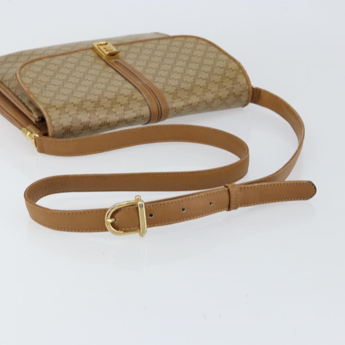 Celine Macadam Shoulder Bag Canvas Beige Canvas Shoulder Bag Bag