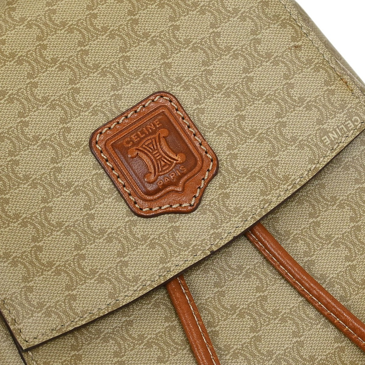 Celine Vintage Macadam Backpack Canvas And Leather Beige Canvas Backpack Bag