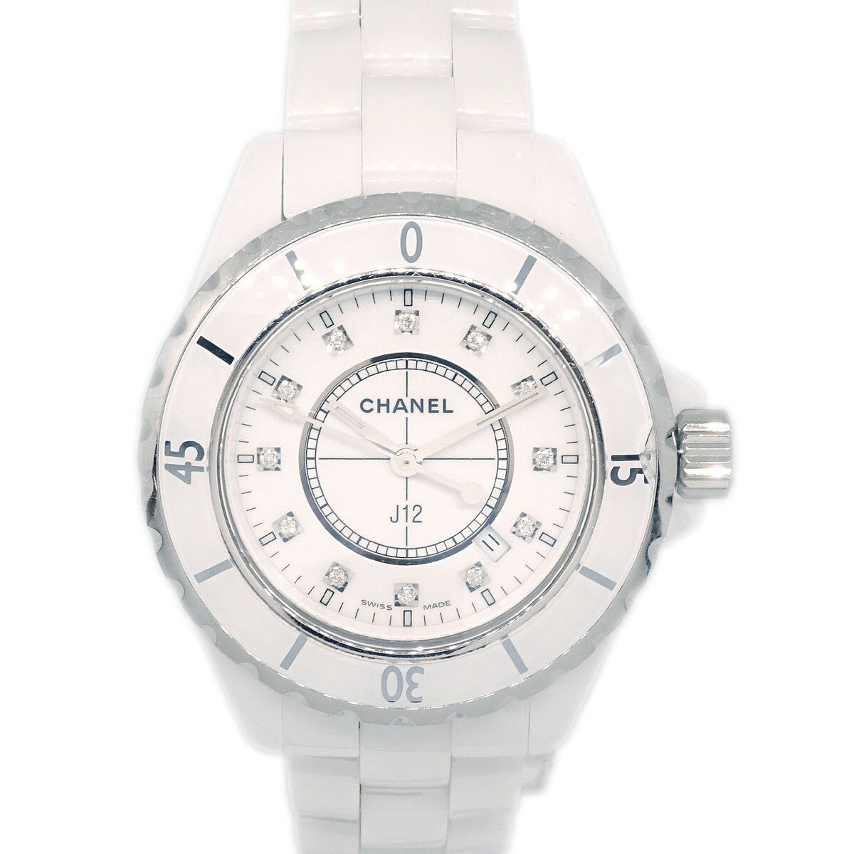 Chanel J12 Quartz Watch Ceramic And Stainless Steel With Diamond Markers Watch