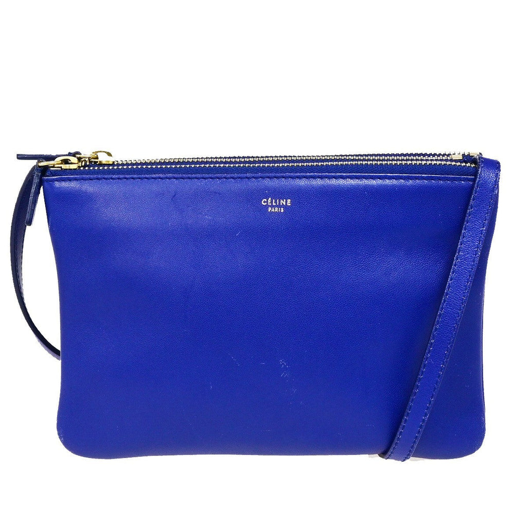 Celine Trio Crossbody Bag Leather Blue Leather Bag