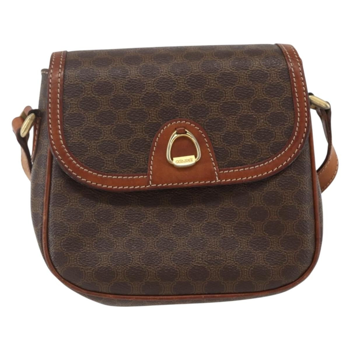Celine Vintage Macadam Shoulder Bag Canvas And Leather Brown Canvas Shoulder Bag Bag