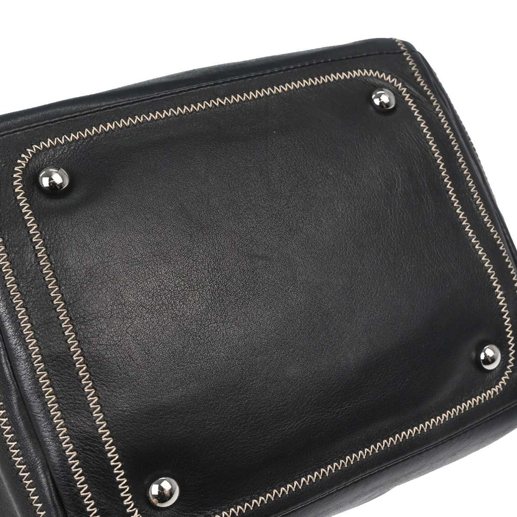 Chanel Cc Bowler Leather Black Leather Handbag