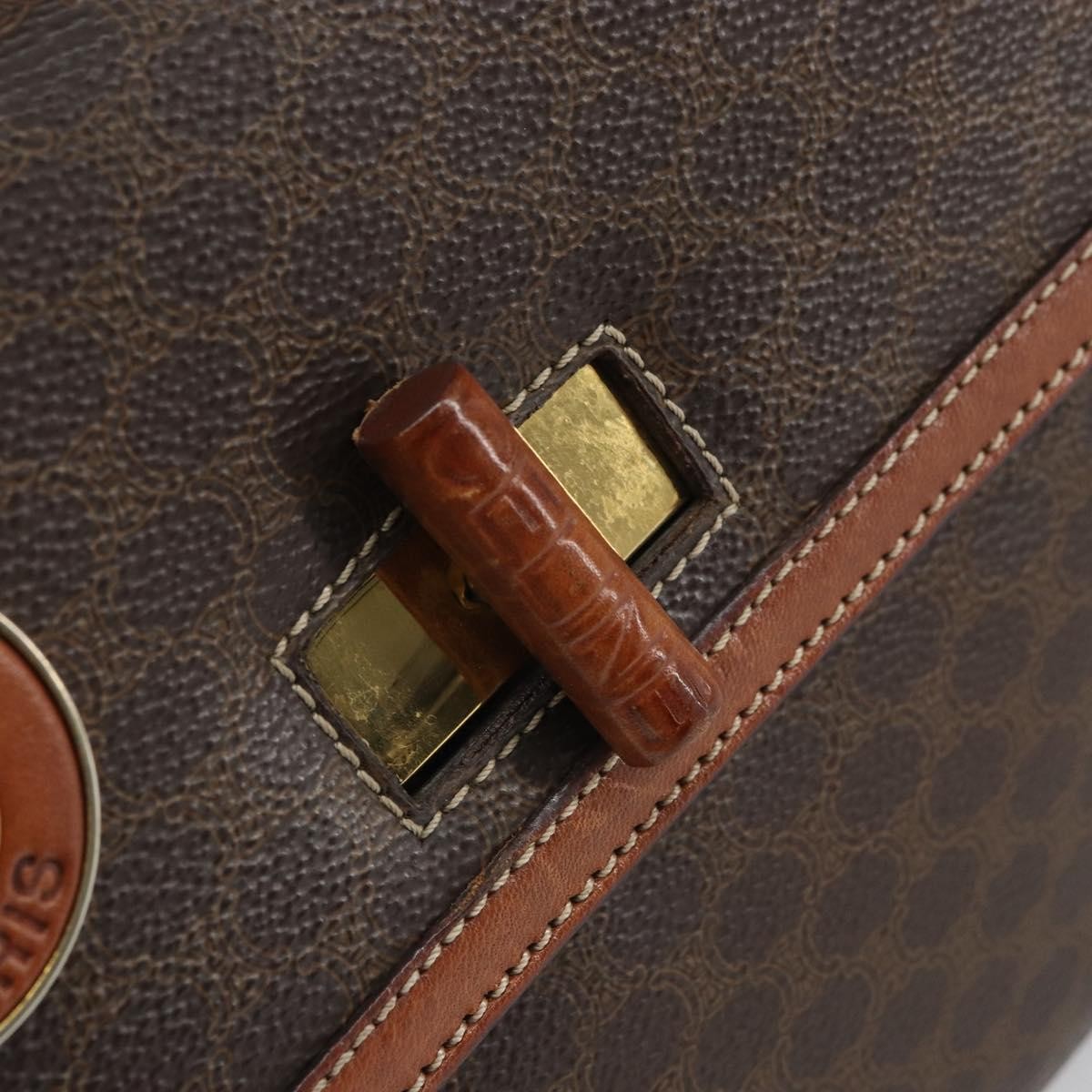 Celine Vintage Convertible Top Handle Bag Macadam Coated Canvas Brown Pvc Handbag