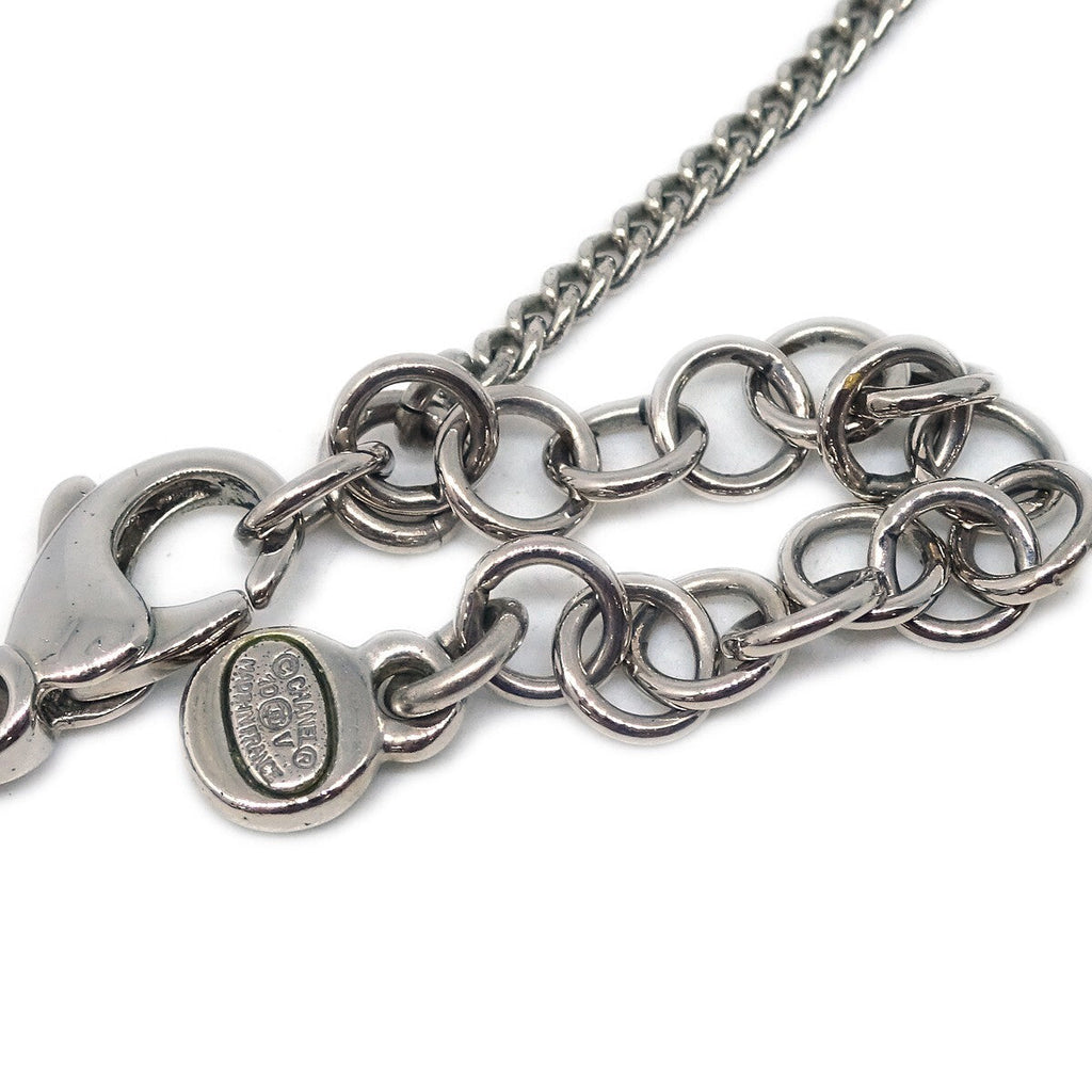 Chanel Cc Cluster Drop Pendant Necklace Metal With Crystals Silver Silver_Plated Necklace Jewelry