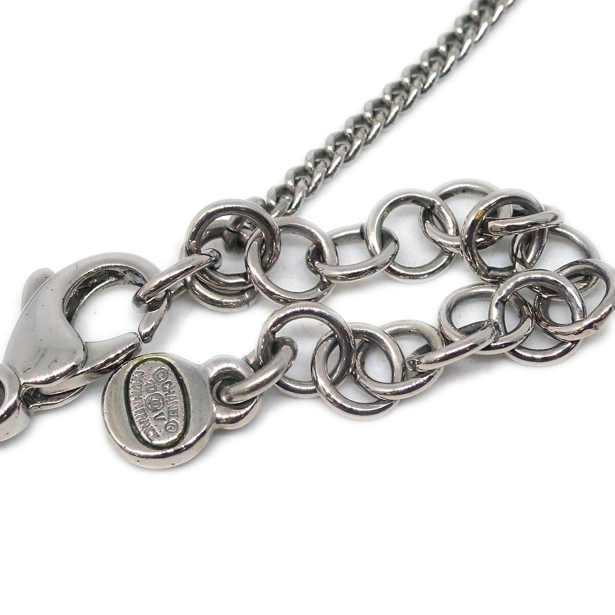 Chanel Cc Cluster Drop Pendant Necklace Metal With Crystals Silver Silver_Plated Necklace Jewelry