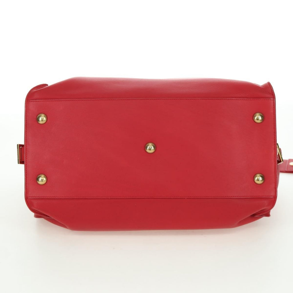 Saint Laurent Classic Y Cabas Leather Red Leather Handbag (Pre-Owned)