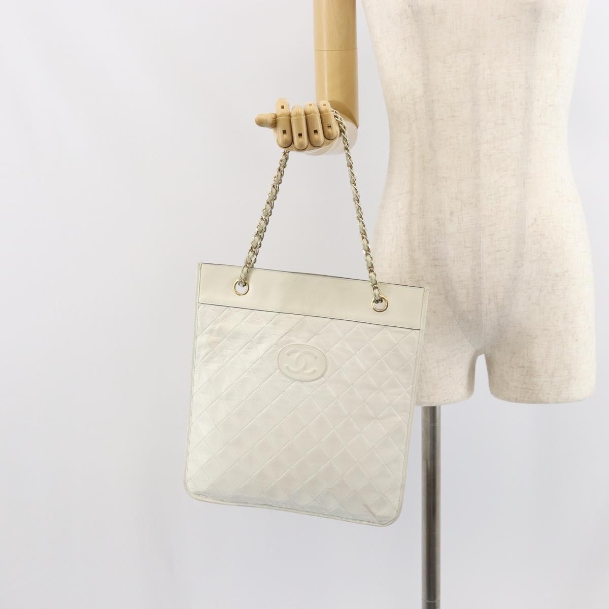 Chanel Vintage Shopper Tote Quilted Leather White Leather Tote Bag Bag