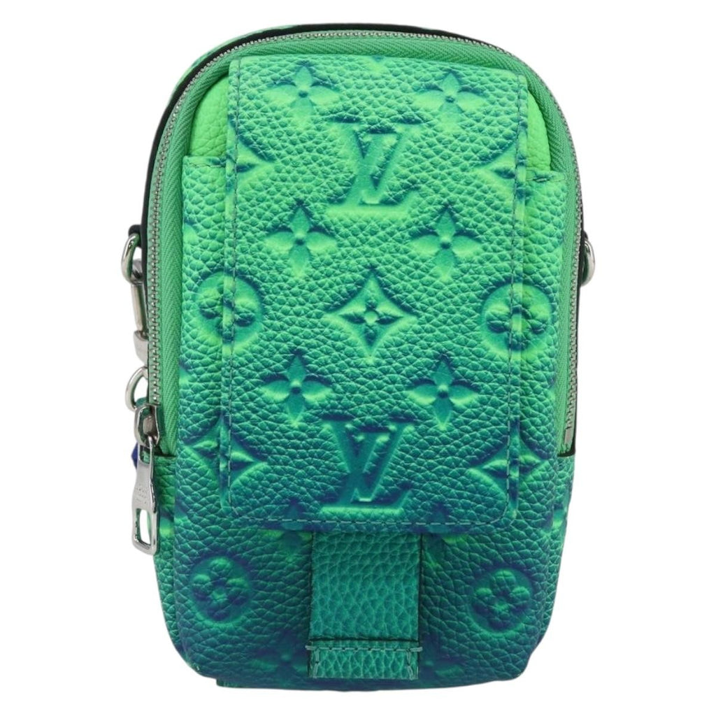 Louis Vuitton Double Phone Pouch Nm Monogram Shadow Leather Green Leather Clutche & Pouche Bag