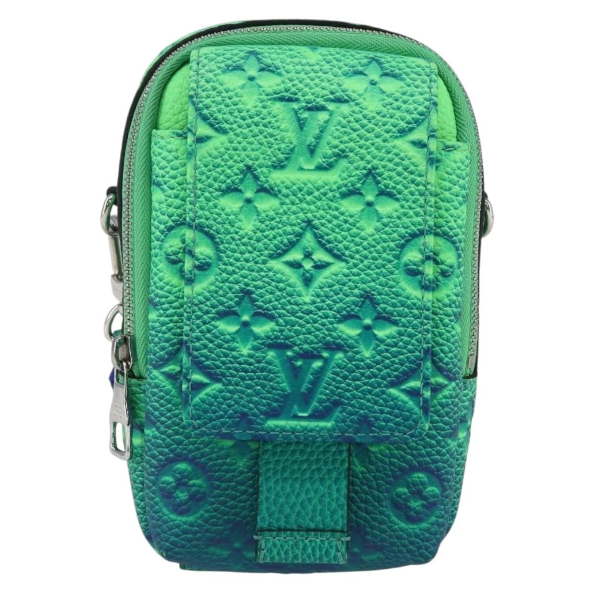 Louis Vuitton Double Phone Pouch Nm Monogram Shadow Leather Green Leather Clutche & Pouche Bag