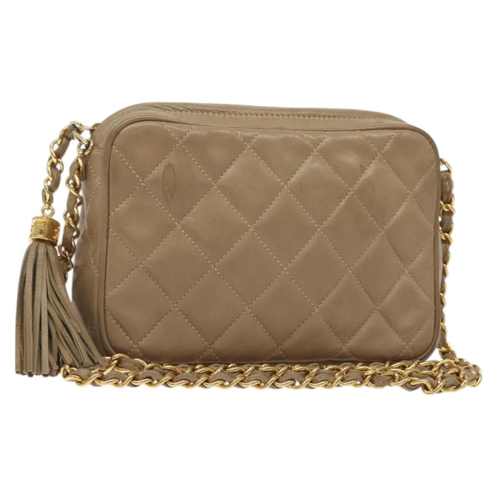 Chanel Vintage Diamond Cc Camera Bag Quilted Leather Beige Leather Shoulder Bag Bag