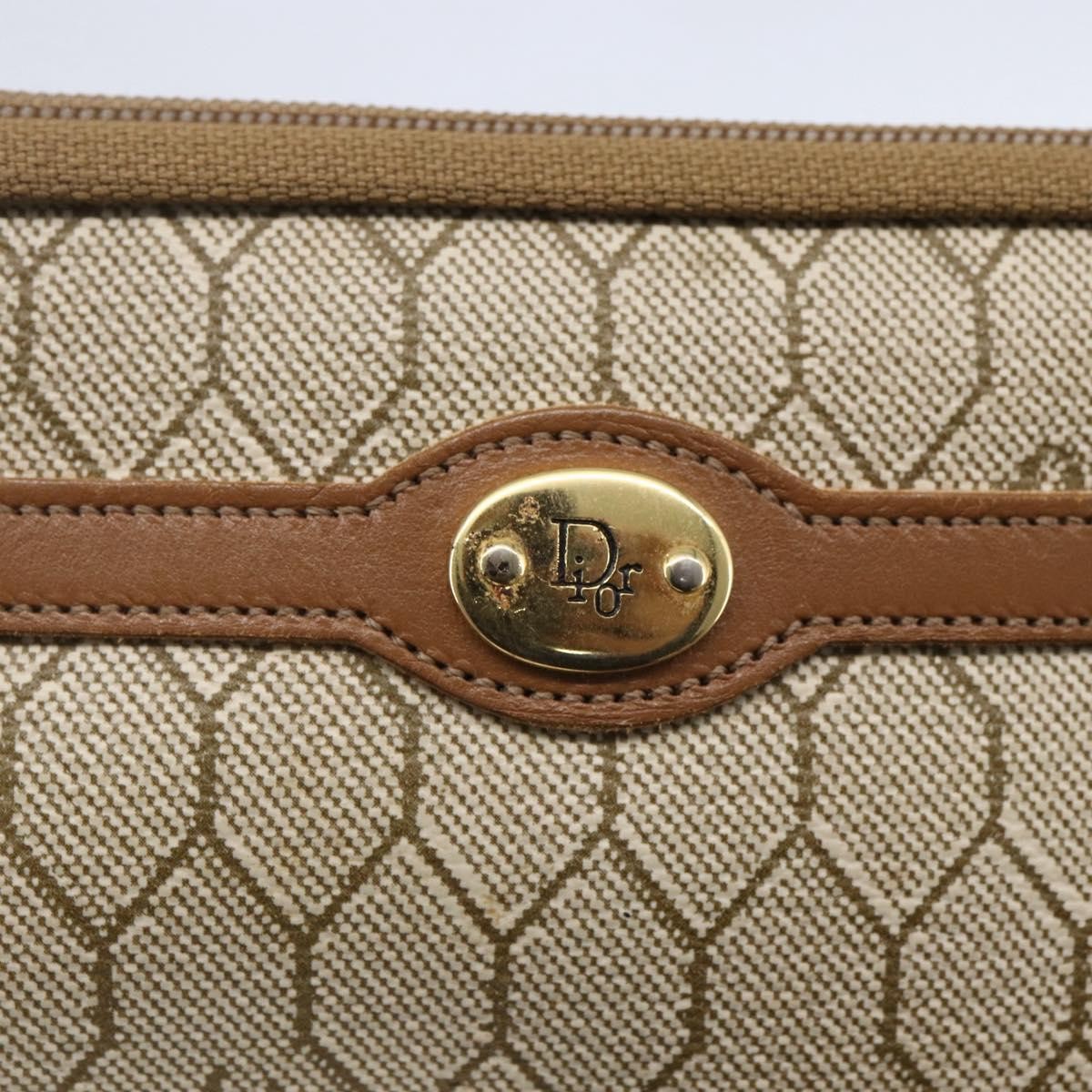 Christian Dior Vintage Honeycomb Zip Pouch Canvas And Leather Beige Canvas Clutche & Pouche Bag (Pre-Owned)