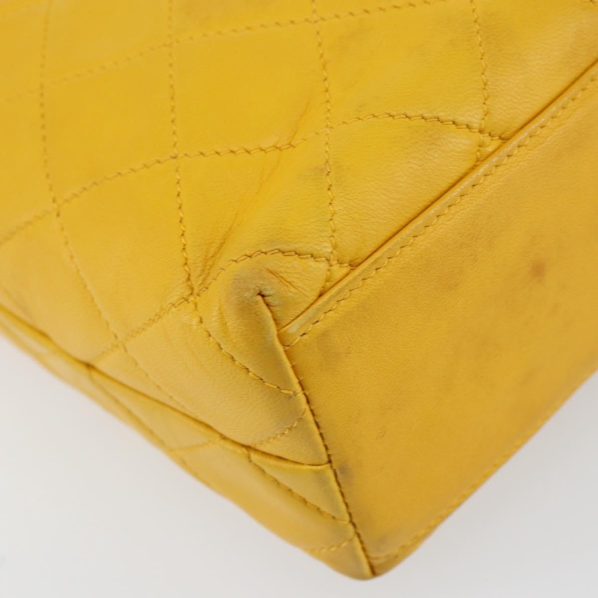 Chanel Vintage Cc Fold Over Shoulder Bag Quilted Lambskin Yellow Leather Shoulder Bag Bag