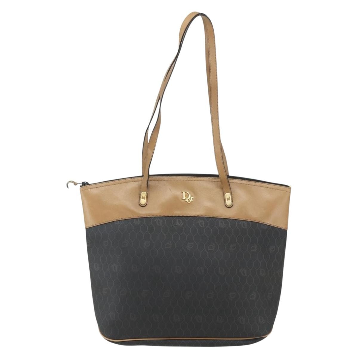 Christian Dior Vintage Honeycomb Tote Bag Canvas Black Canvas Tote Bag Bag (Pre-Owned)