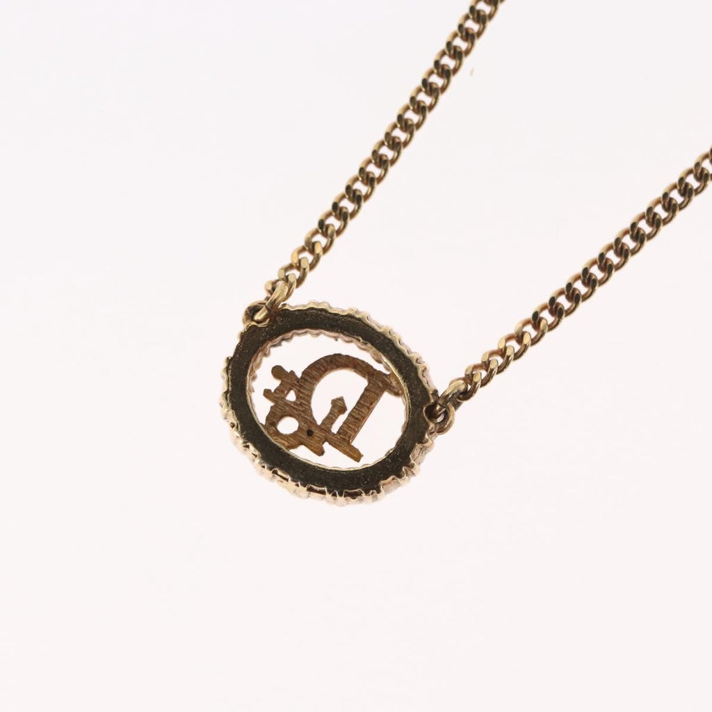 Christian Dior Vintage Logo Round Pendant Necklace Metal And Crystals Gold Metal Necklace Jewelry (Pre-Owned)