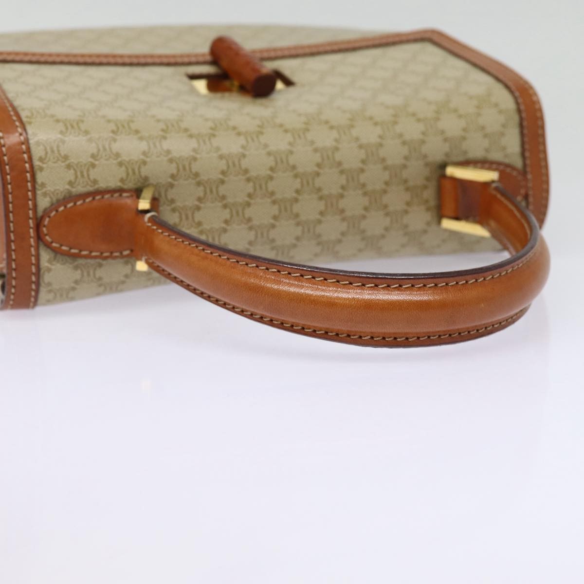 Celine Vintage Convertible Top Handle Bag Macadam Coated Canvas Beige Canvas Handbag