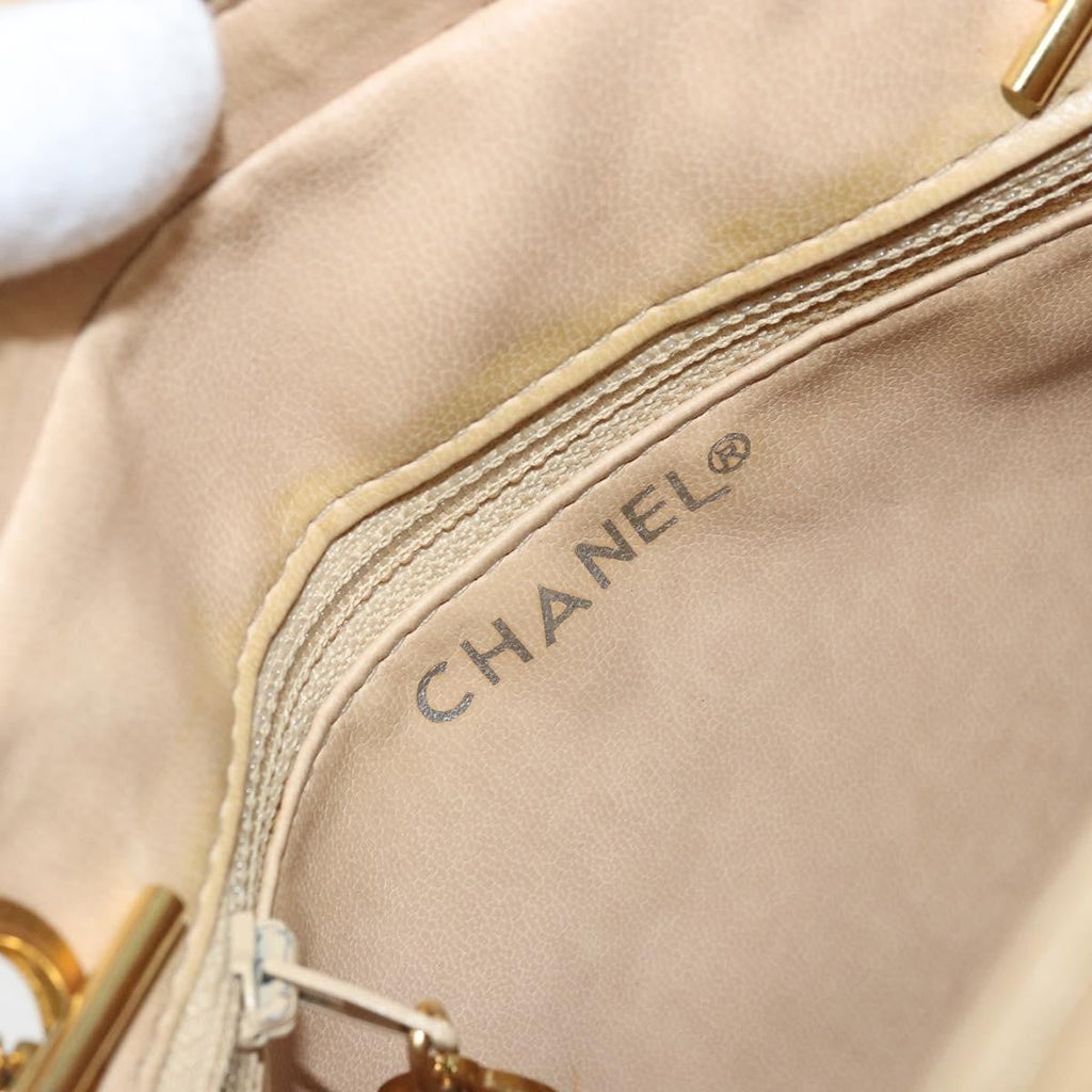 Chanel Vintage Cc Chain Shopper Quilted Leather Beige Leather Shoulder Bag Bag