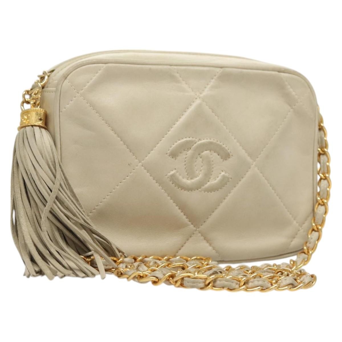 Chanel Vintage Diamond Cc Camera Bag Quilted Lambskin Beige Leather Shoulder Bag Bag