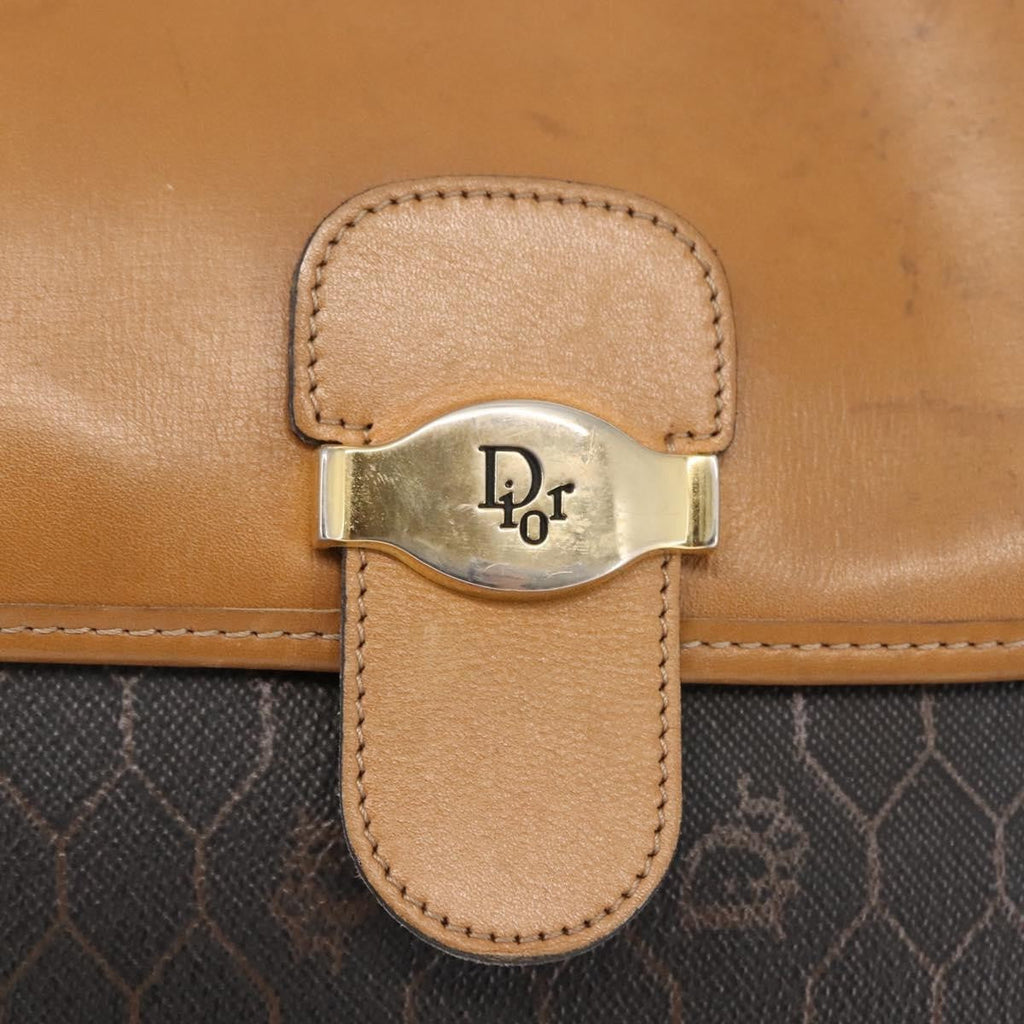 Christian Dior Vintage Honeycomb Shoulder Bag Canvas And Leather Brown Canvas Shoulder Bag Bag (Pre-Owned)