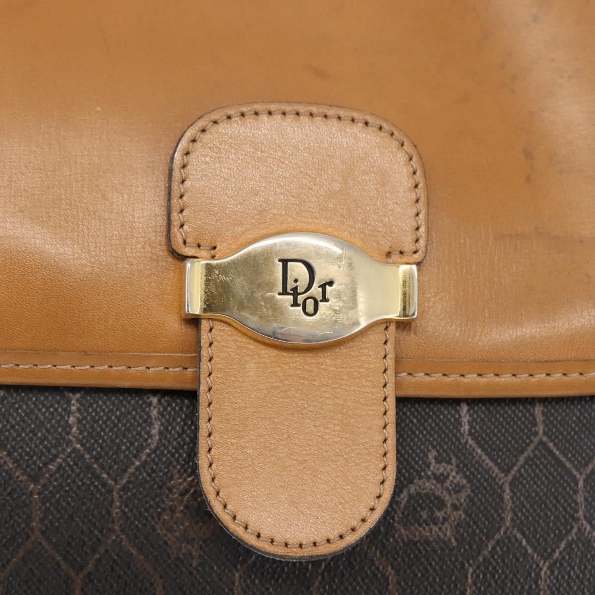 Christian Dior Vintage Honeycomb Shoulder Bag Canvas And Leather Brown Canvas Shoulder Bag Bag (Pre-Owned)