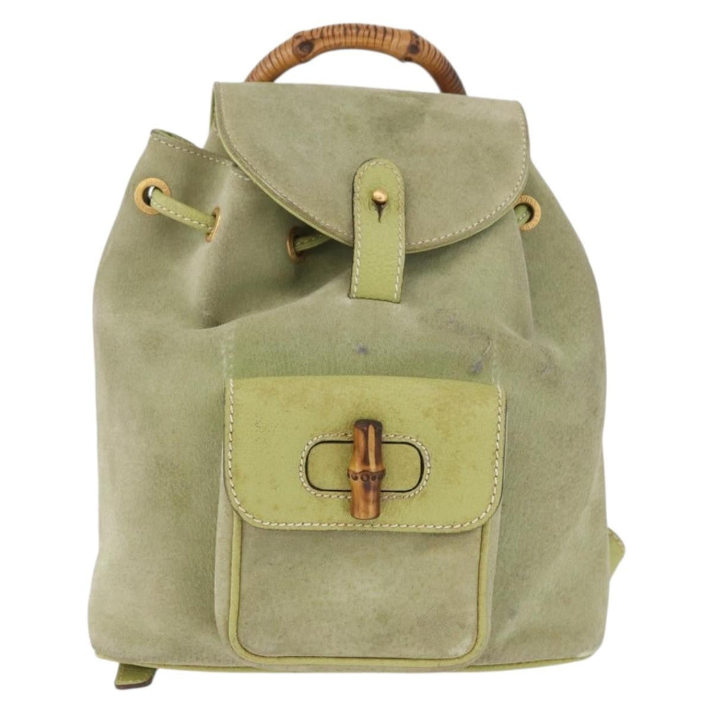 Gucci Gucci Bamboo Backpack Daim Green Suede Backpack Bag (Pre-Owned)