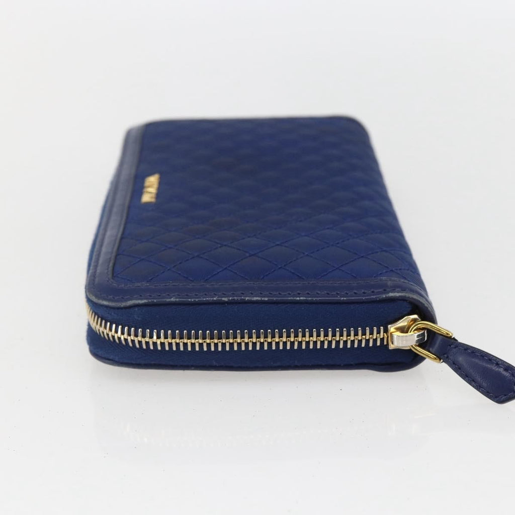 Prada Zip Around Organizer Wallet Saffiano Leather With Applique Blue Leather Wallets Accessory