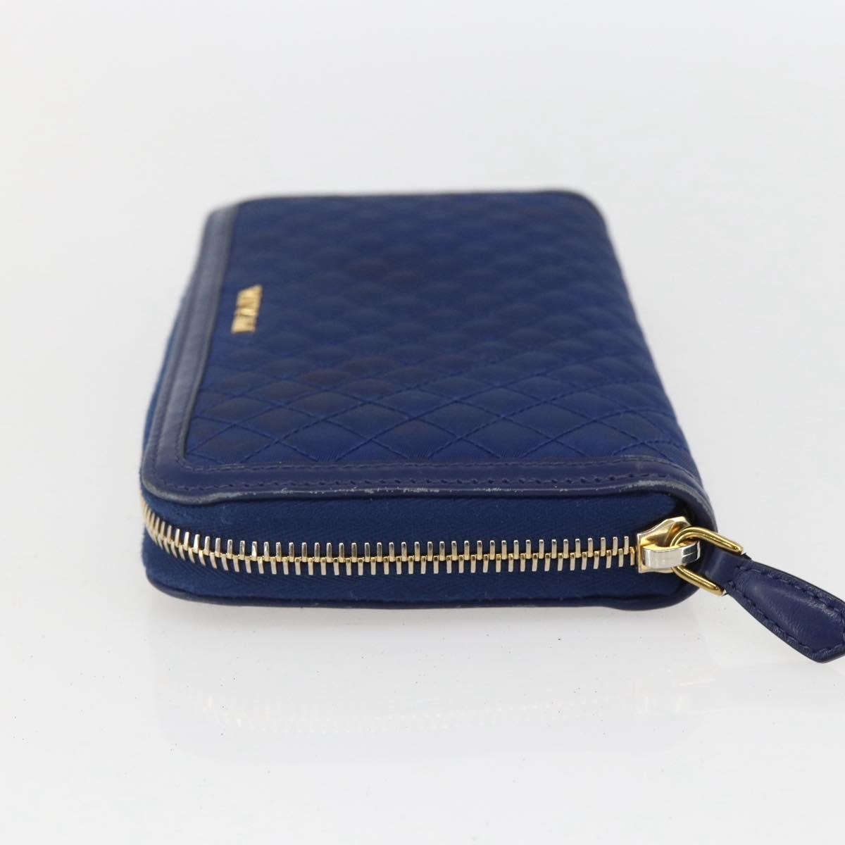Prada Zip Around Organizer Wallet Saffiano Leather With Applique Blue Leather Wallets Accessory