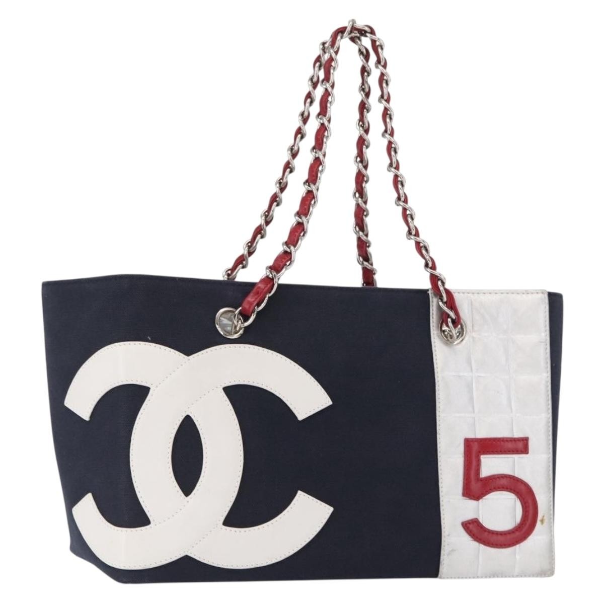 Chanel No.5 Tote Canvas And Leather Navy Canvas Tote Bag Bag