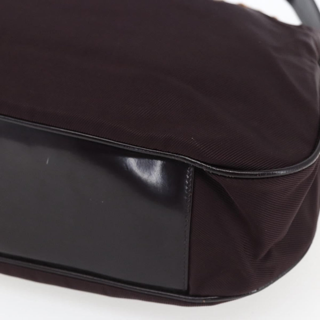 Gucci Vintage Bamboo Handle Bag Nylon Burgundy Nylon Handbag (Pre-Owned)