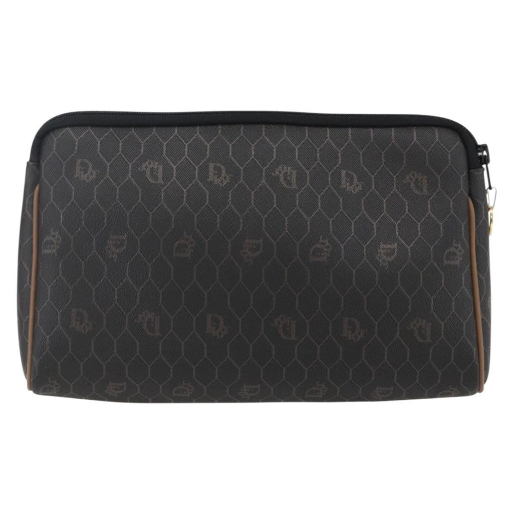 Christian Dior Vintage Honeycomb Zip Pouch Canvas And Leather Black Pvc Clutche & Pouche Bag (Pre-Owned)