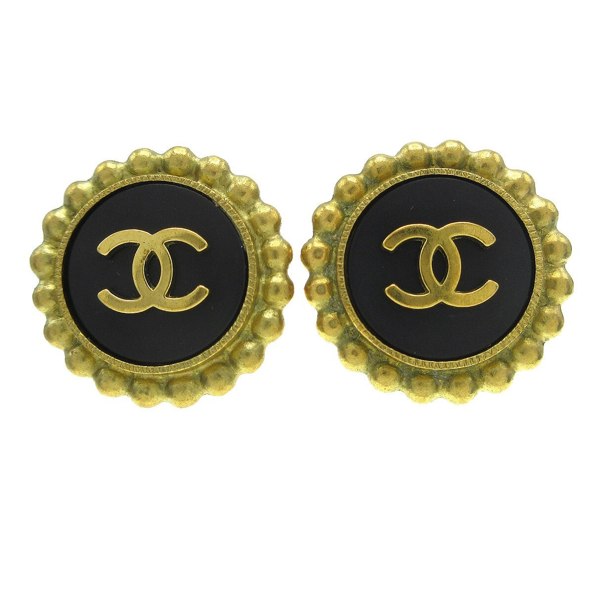 Chanel Cc Round Earrings Metal Black Gold_Plated Earrings Jewelry