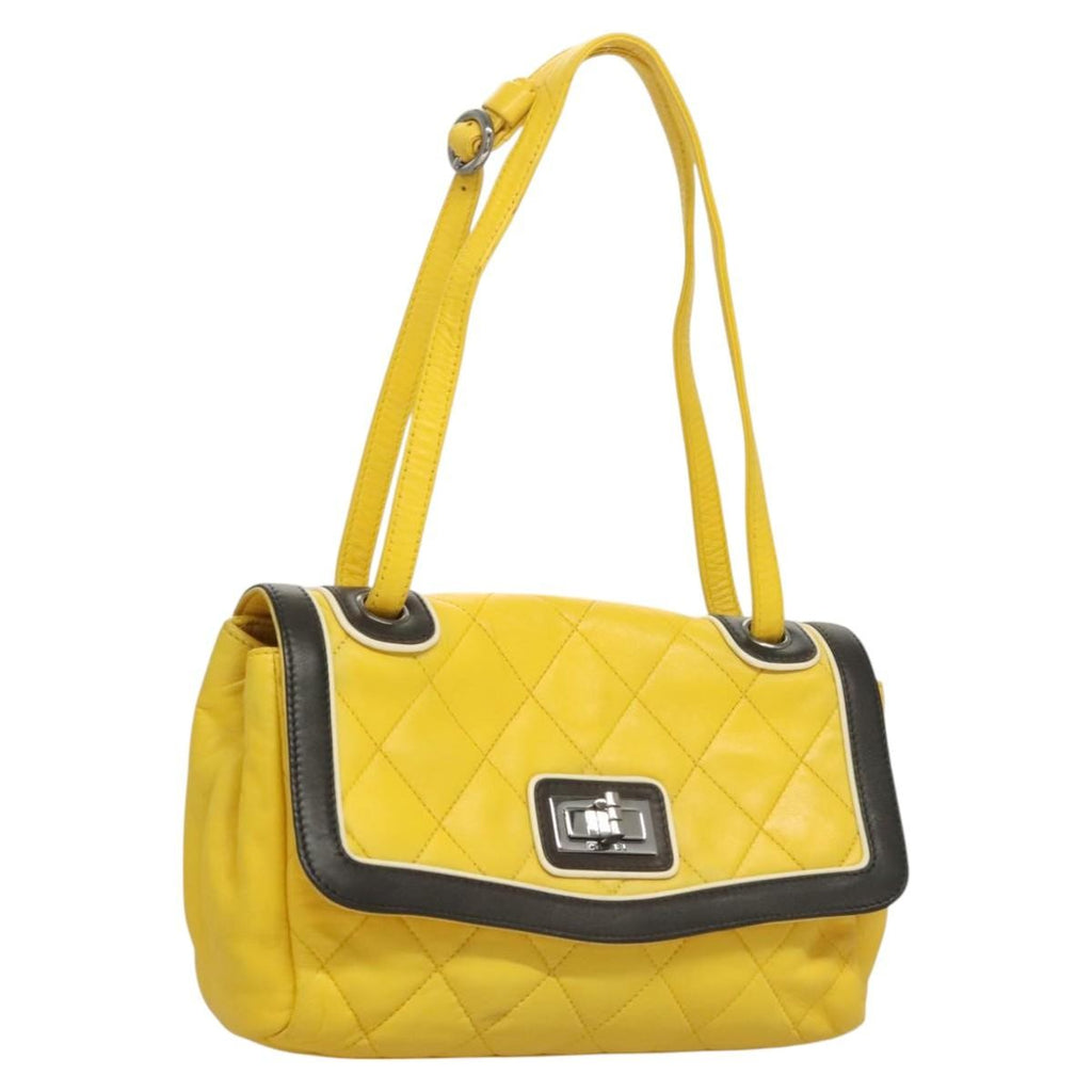 Chanel Two Tone Mademoiselle Lock Flap Bag Quilted Lambskin Yellow Leather Shoulder Bag Bag