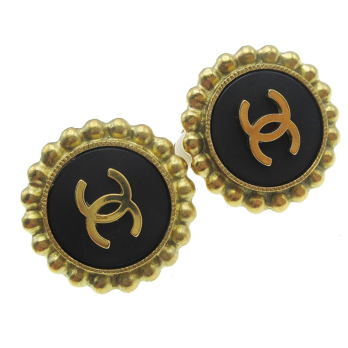 Chanel Cc Round Earrings Metal Black Gold_Plated Earrings Jewelry