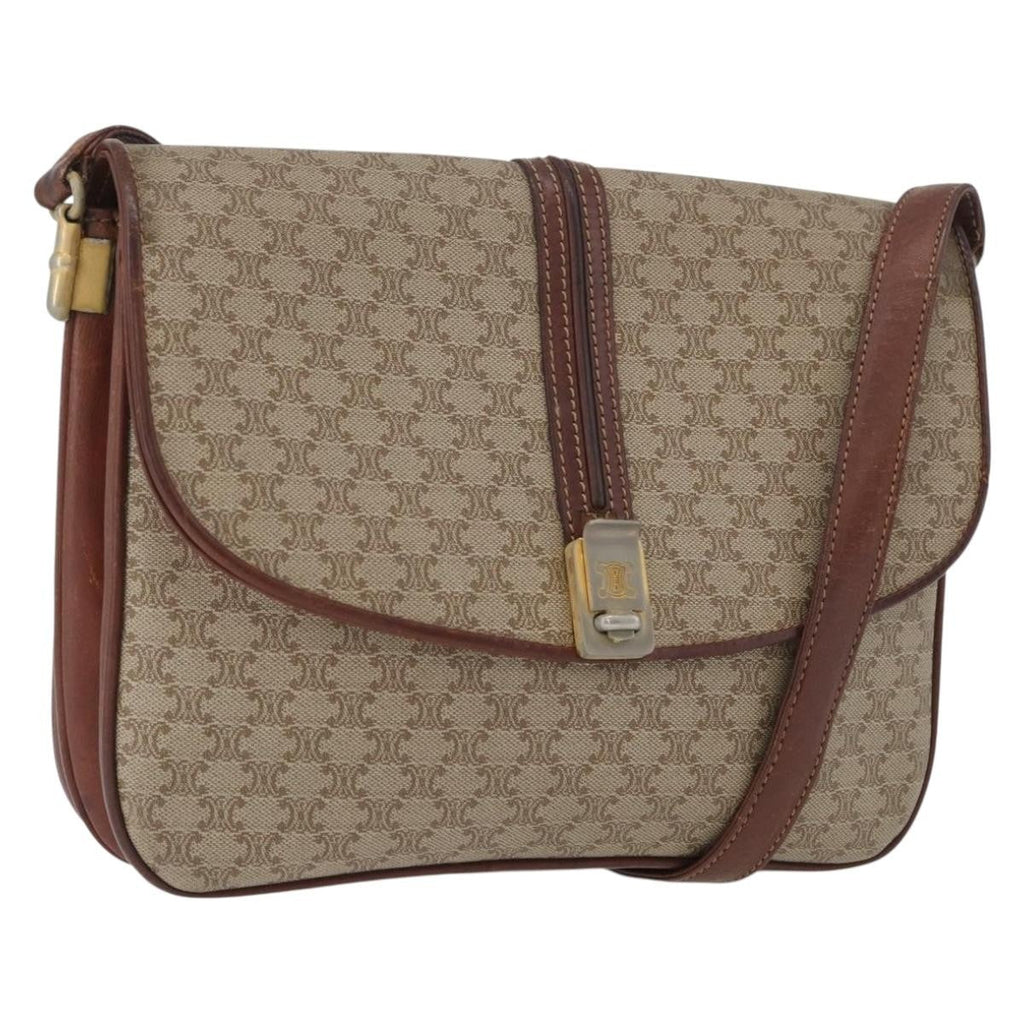 Celine Vintage Macadam Shoulder Bag Canvas And Leather Beige Canvas Shoulder Bag Bag
