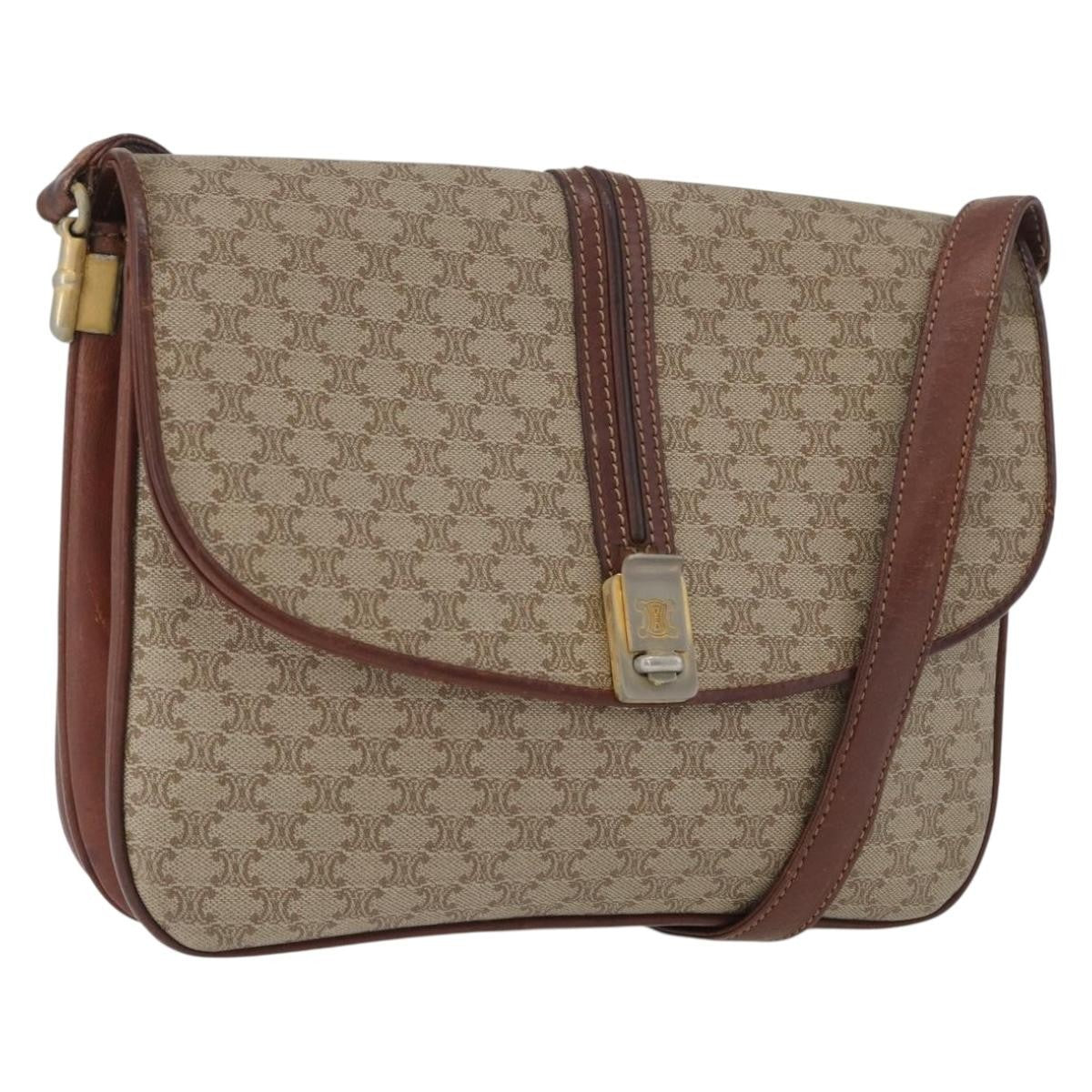 Celine Vintage Macadam Shoulder Bag Canvas And Leather Beige Canvas Shoulder Bag Bag