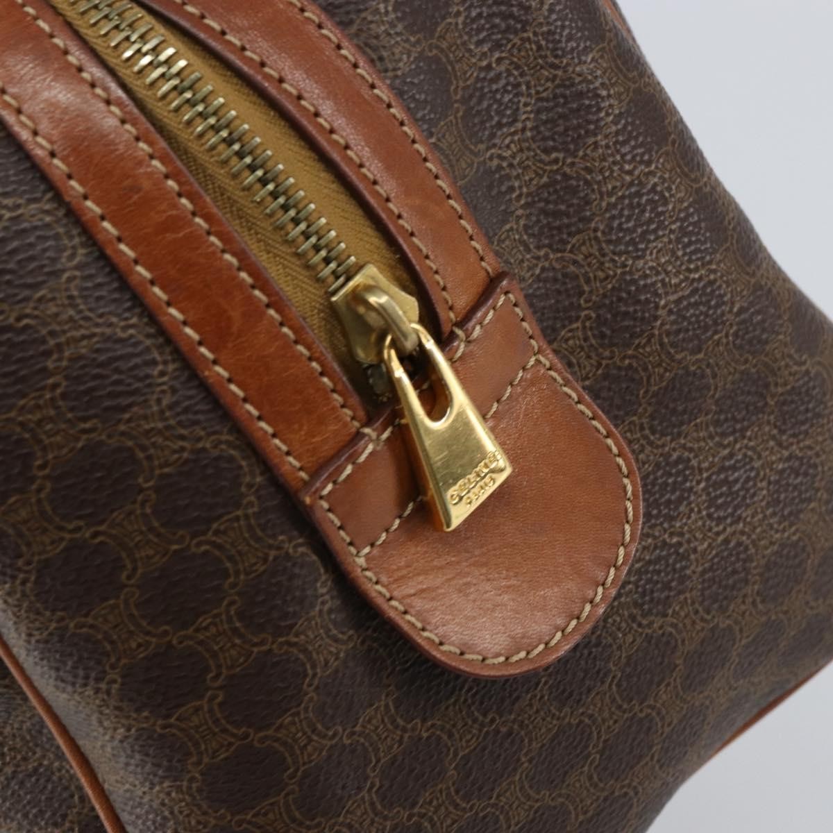 Celine Vintage Macadam Boston Bag Canvas Brown Canvas Handbag