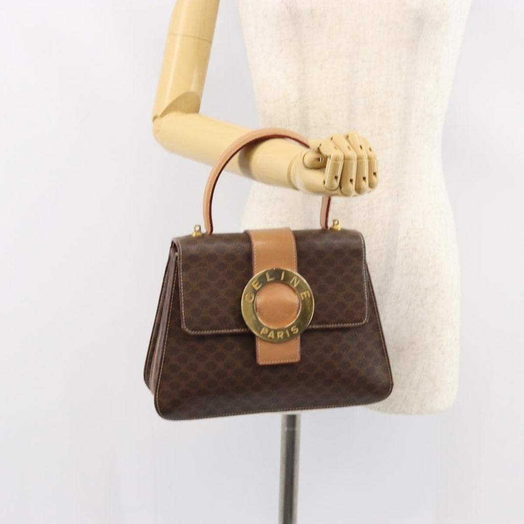Celine Vintage Macadam Handbag Canvas Brown Pvc Handbag
